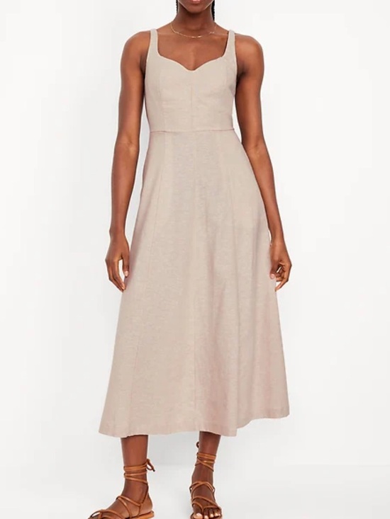 Old Navy Dresses & Skirts - Old Navy Linen Fit And Flare Sleeveless Midi Dress In Flax Size Large
